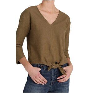 MADEWELL TEXTURE AND THREAD Olive Green Tie-Front 3/4 Length Sleeve Top Sz XS